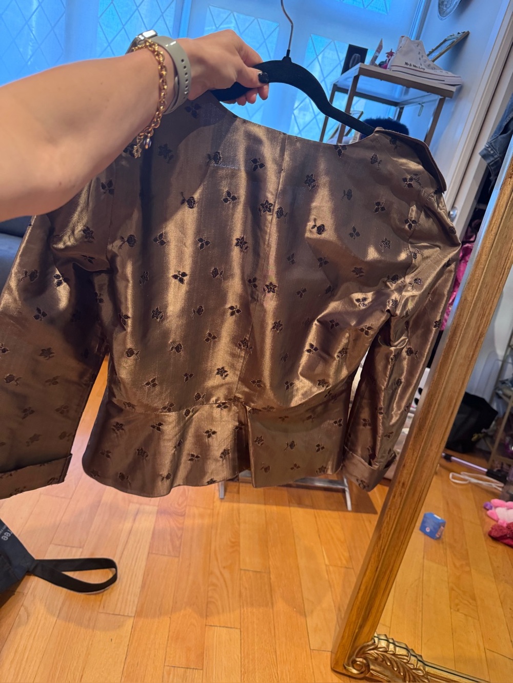 Vintage Armani  Collezioni Bronze Metallic Floral Jacquard Ruffle Peplum Blouse - Picture 14 of 14